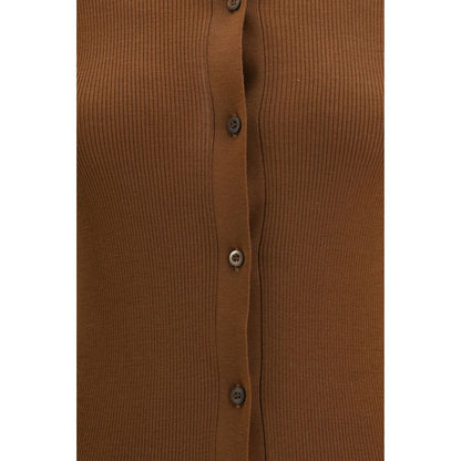 Cardigan Prada en Laine Marron Coupe Ajustée Finition Côtelée