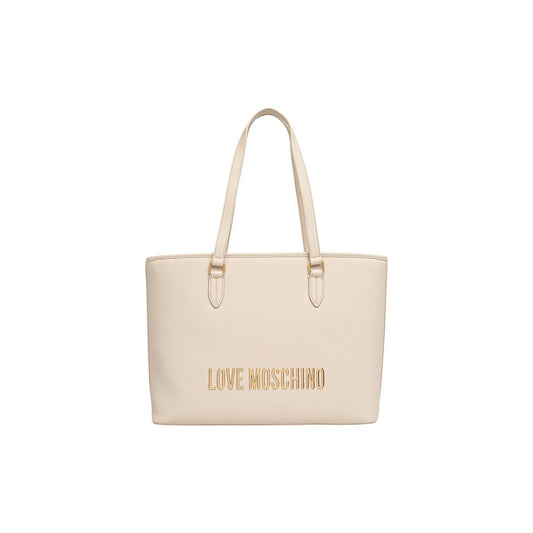 Bolso de mano de polietileno beige Love Moschino