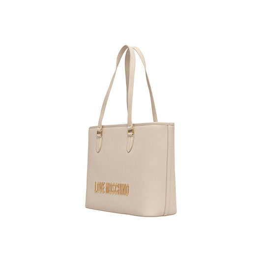 Bolso de mano de polietileno beige Love Moschino