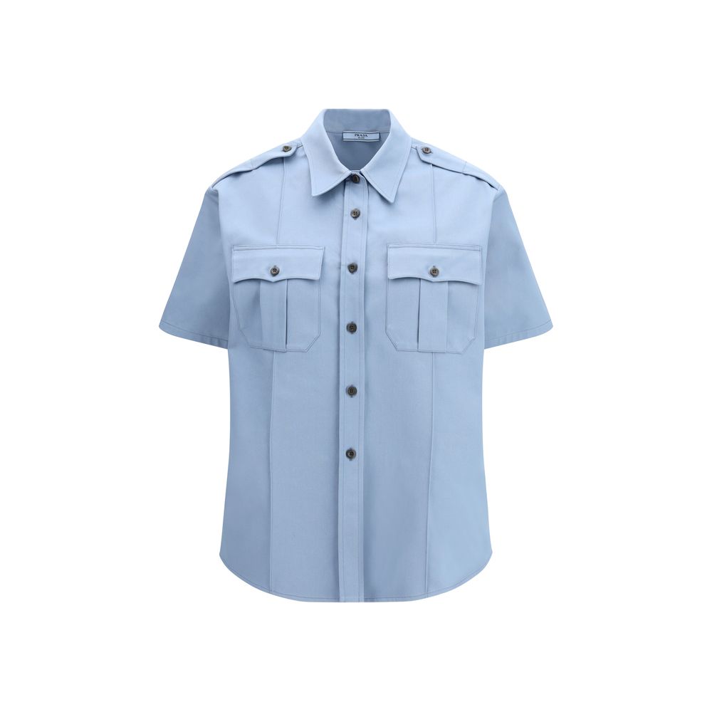 Chemise en coton bleu Prada à manches courtes Collection Printemps-Été 2026