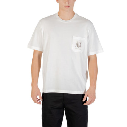 Armani Exchange Cream Cotton T-Shirt - Short Sleeve and Regular Fit -