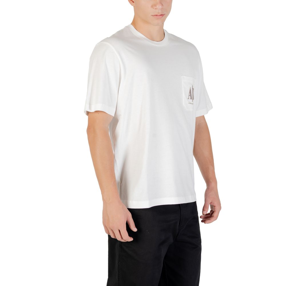 Armani Exchange Cream Cotton T-Shirt - Short Sleeve and Regular Fit -