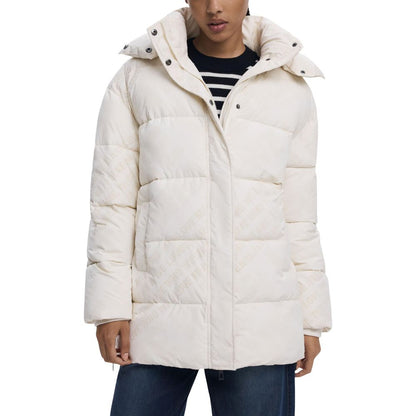 Desigual Cream Polyester Jacket - Quilted with Flock Detailing