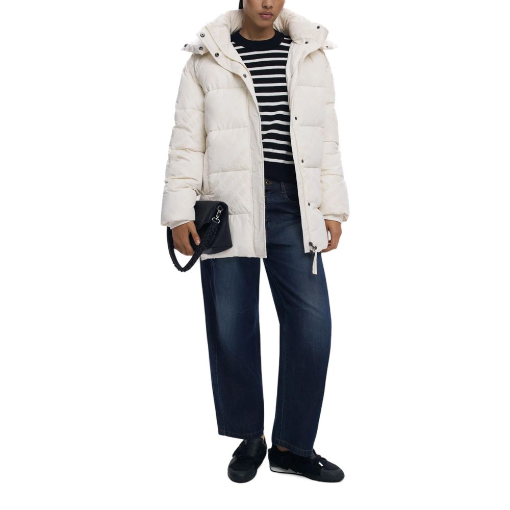 Desigual Cream Polyester Jacket - Quilted with Flock Detailing