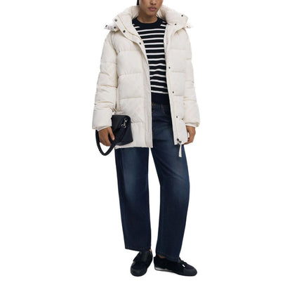 Desigual Cream Polyester Jacket - Quilted with Flock Detailing