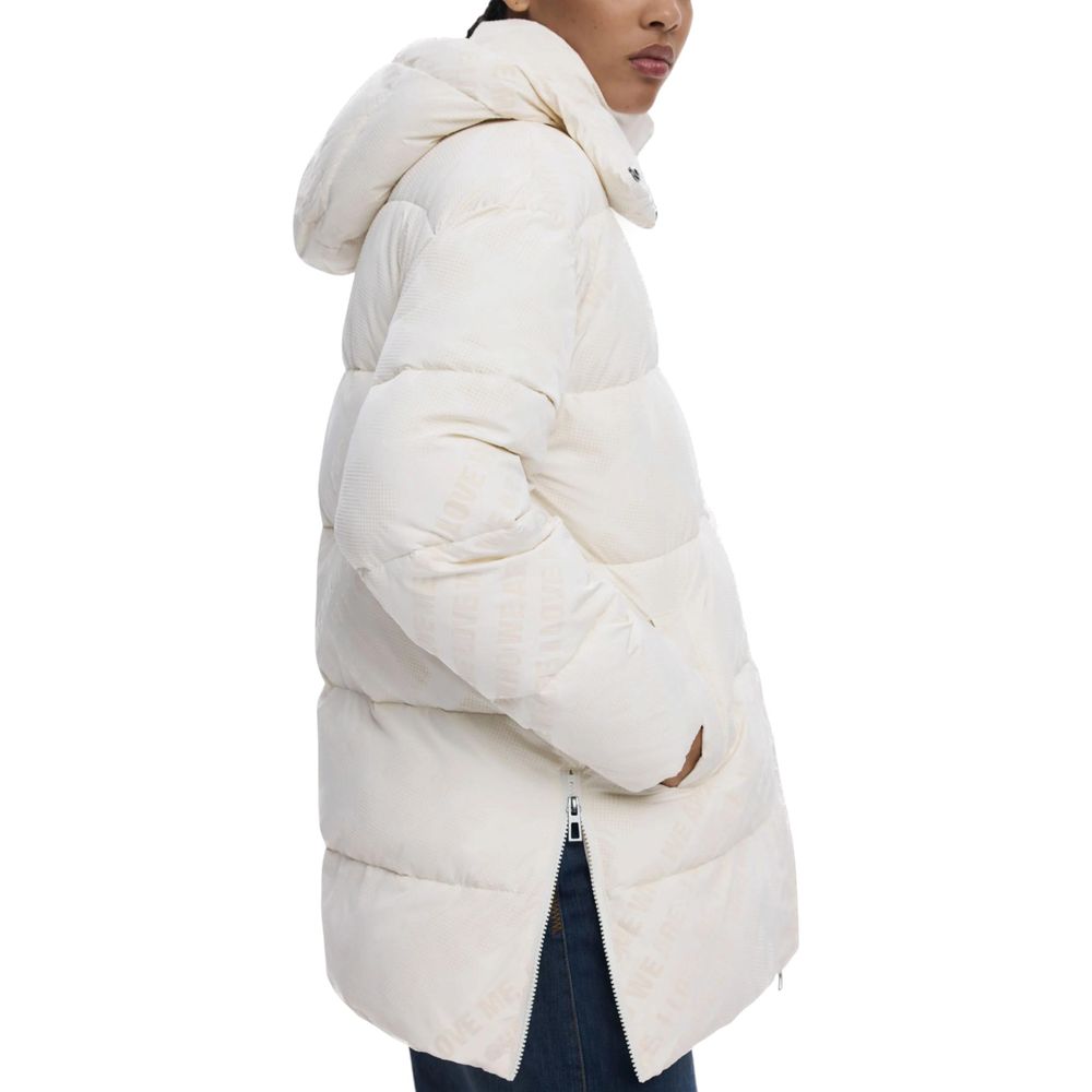 Desigual Cream Polyester Jacket - Quilted with Flock Detailing