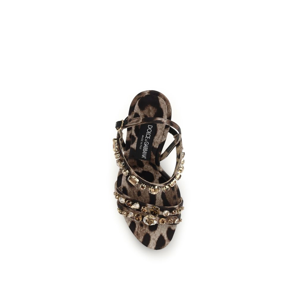 Sandalias de tacón de aguja de tela marrón Dolce & Gabbana