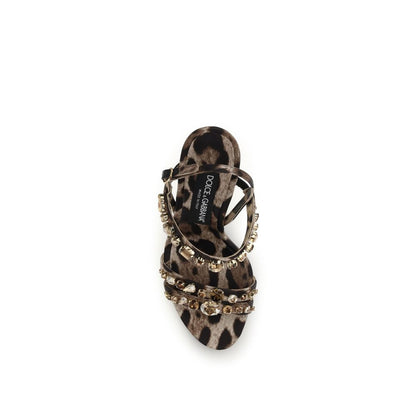 Sandalias de tacón de aguja de tela marrón Dolce & Gabbana