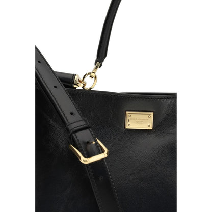 Dolce & Gabbana Bolso De Hombro En Piel De VacunoNegra Bos Taurus