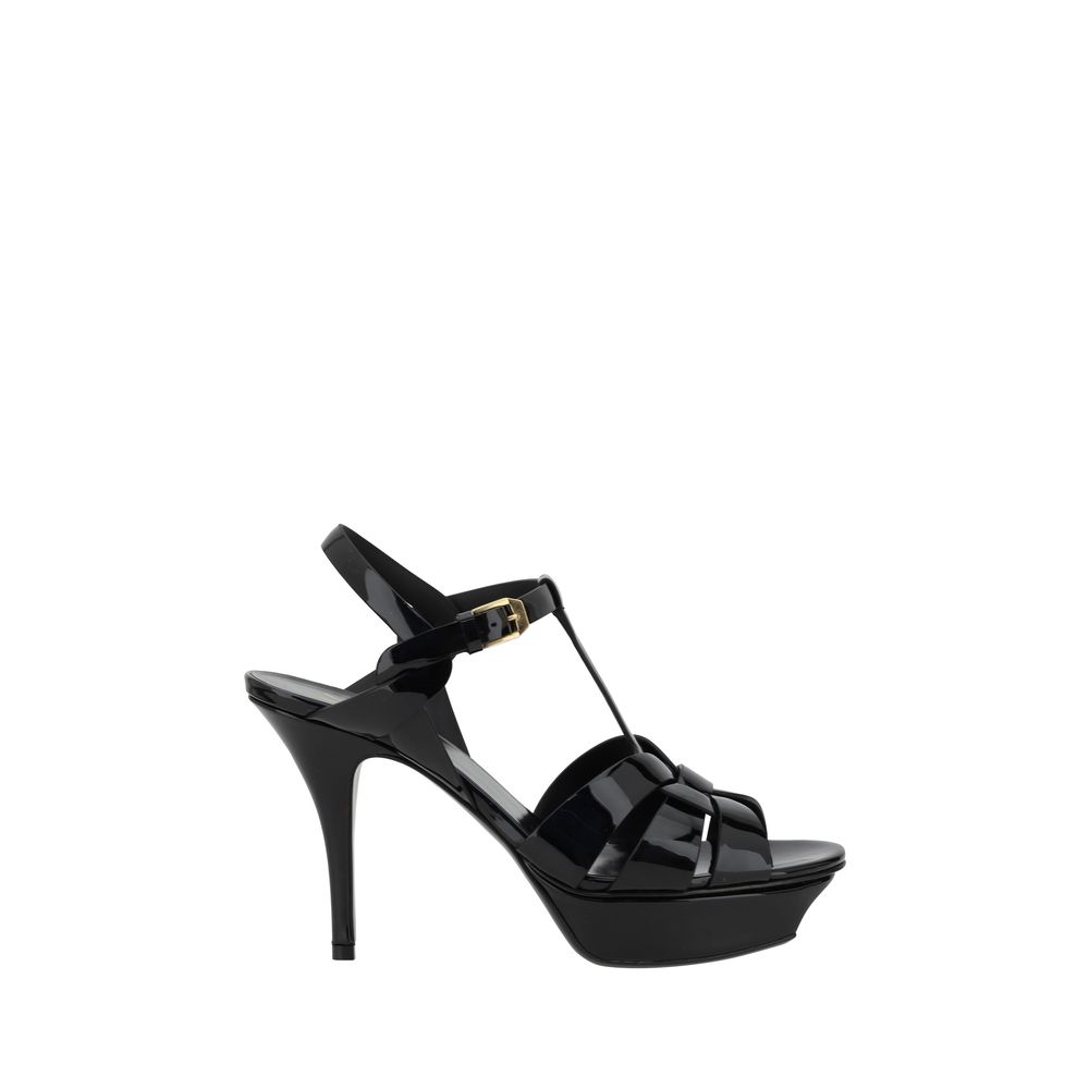 Sandales Saint Laurent noires en cuir de veau avec talon aiguille Bos Taurus