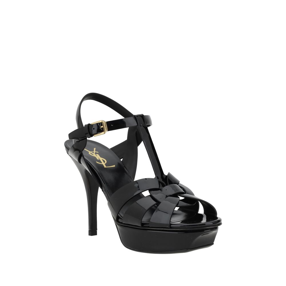 Sandales Saint Laurent noires en cuir de veau avec talon aiguille Bos Taurus