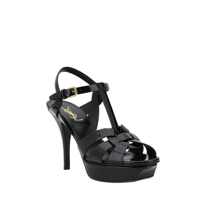 Sandales Saint Laurent noires en cuir de veau avec talon aiguille Bos Taurus