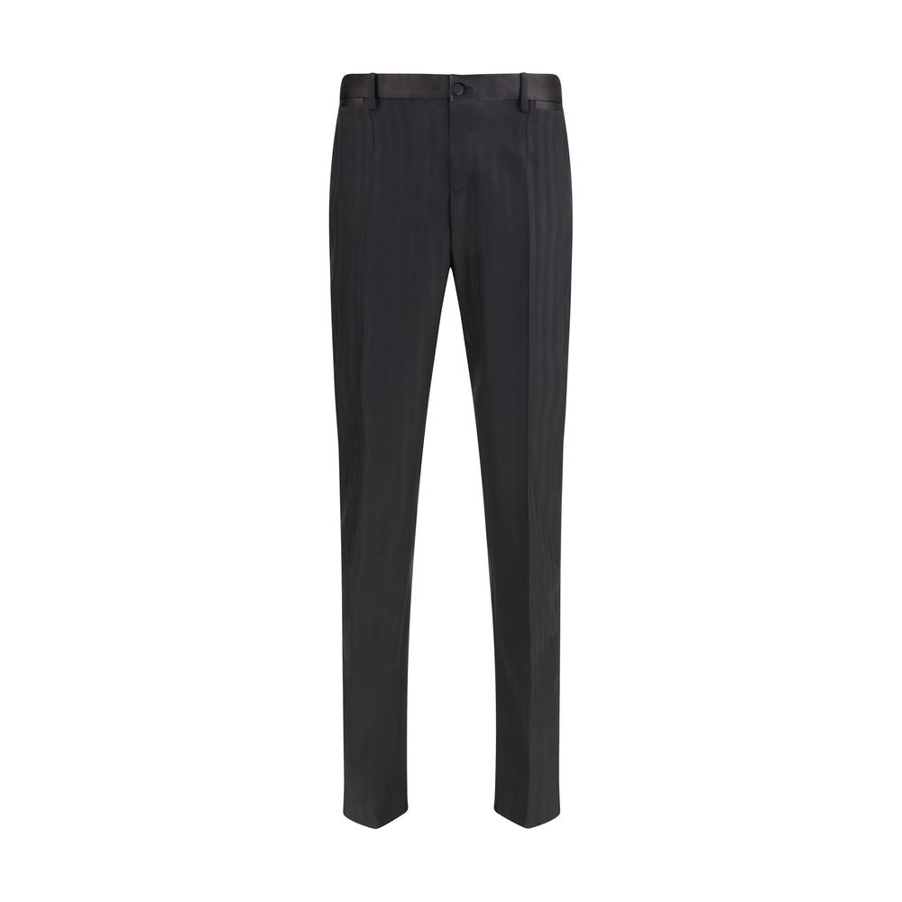 Pantalon de Costume en Laine Noire Oves Aries Dolce & Gabbana