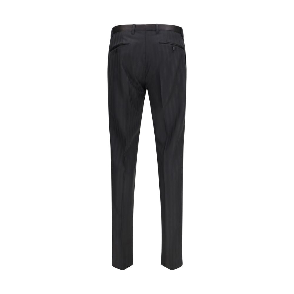 Pantalon de Costume en Laine Noire Oves Aries Dolce & Gabbana