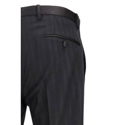 Pantalon de Costume en Laine Noire Oves Aries Dolce & Gabbana