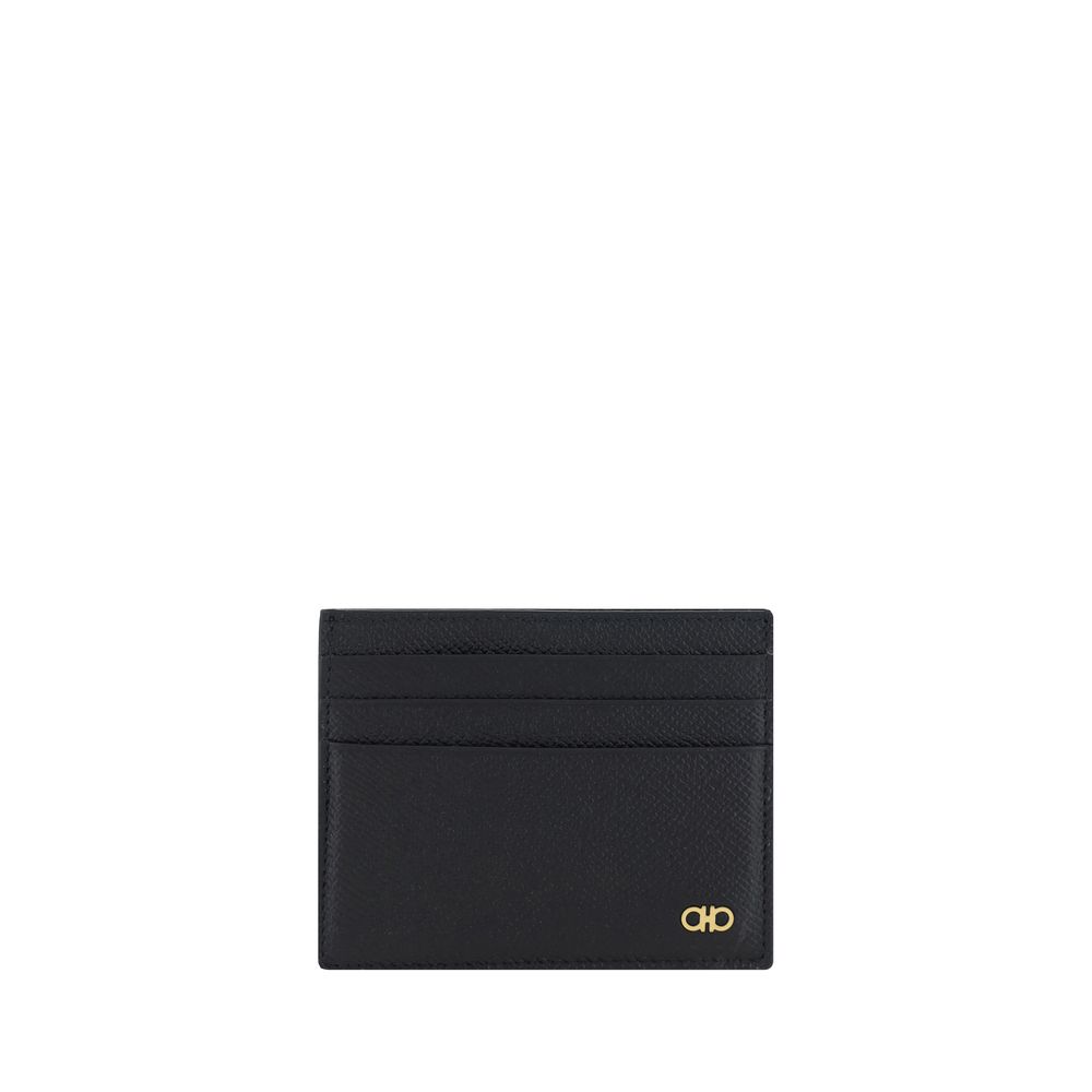 Porte-cartes Ferragamo en cuir de veau noir Collection Bos Taurus