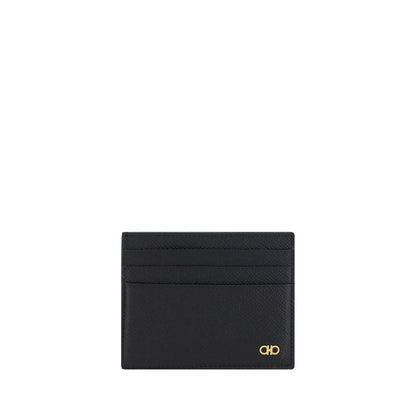 Porte-cartes Ferragamo en cuir de veau noir Collection Bos Taurus