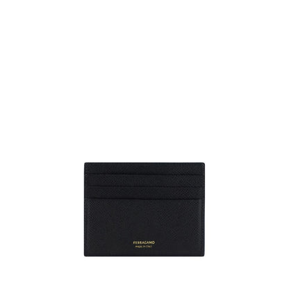 Porte-cartes Ferragamo en cuir de veau noir Collection Bos Taurus