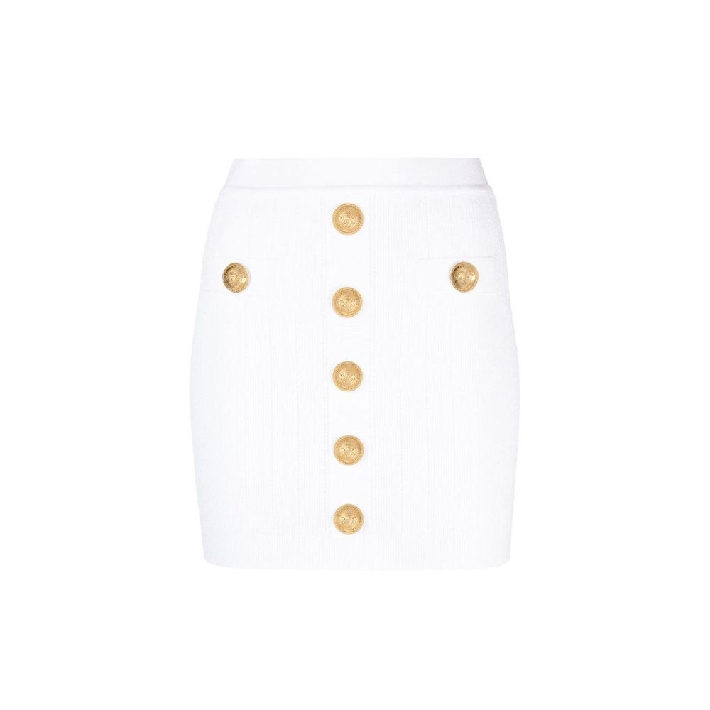 Jupe courte blanche en polyester, tombé fluide, coupe Balmain