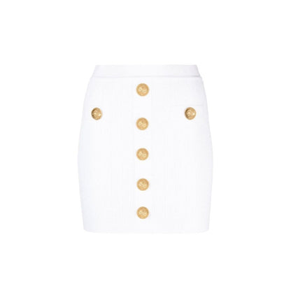 Jupe courte blanche en polyester, tombé fluide, coupe Balmain