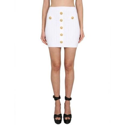Jupe courte blanche en polyester, tombé fluide, coupe Balmain