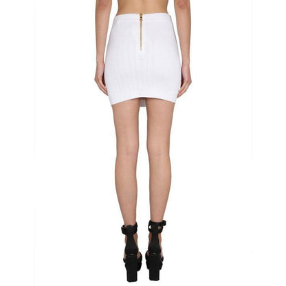 Jupe courte blanche en polyester, tombé fluide, coupe Balmain