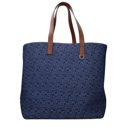 Fendi Bolso De Hombro De Tela Azul Con Logotipo Destacado