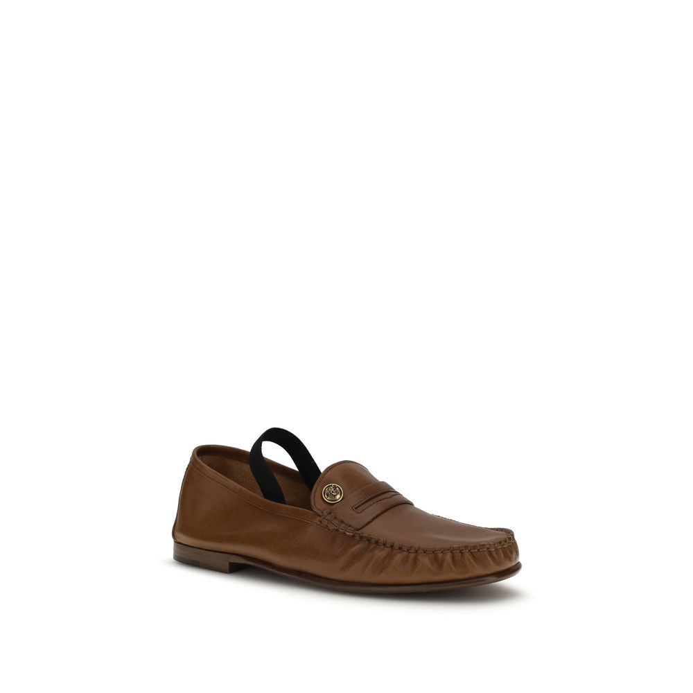 Versace Ovis Aries Lambskin Slip-on Loafers Brown