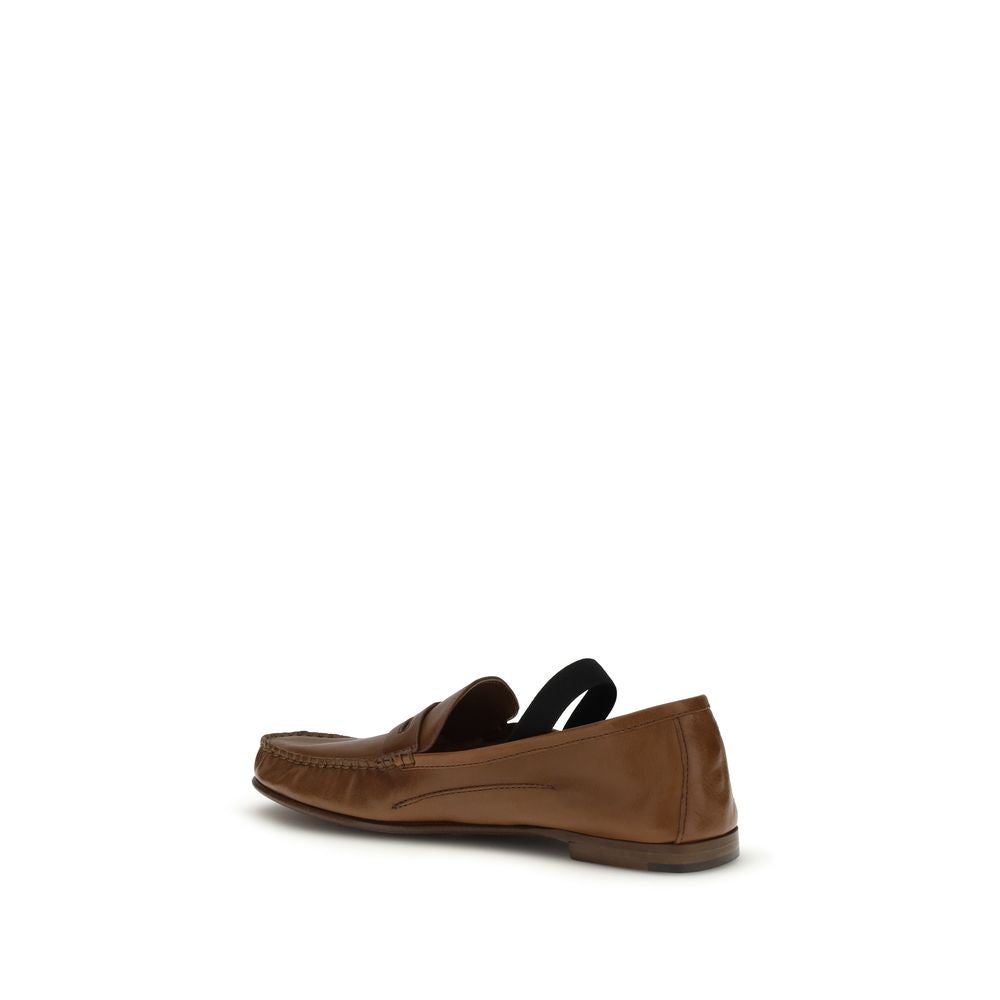 Versace Ovis Aries Lambskin Slip-on Loafers Brown