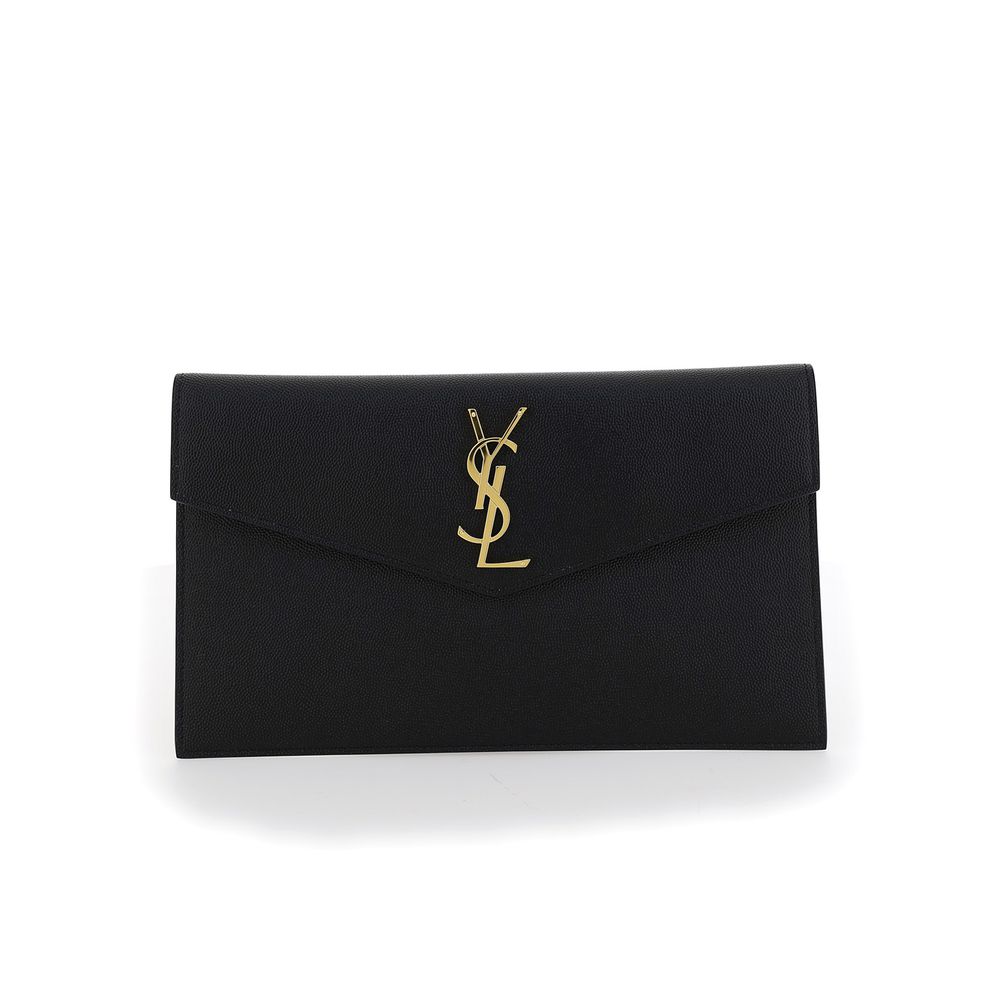 Cartera De Cuero De VacunoSaint Laurent Bos Taurus Negra