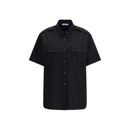 Chemise en popeline de coton stretch noire à col classique Prada