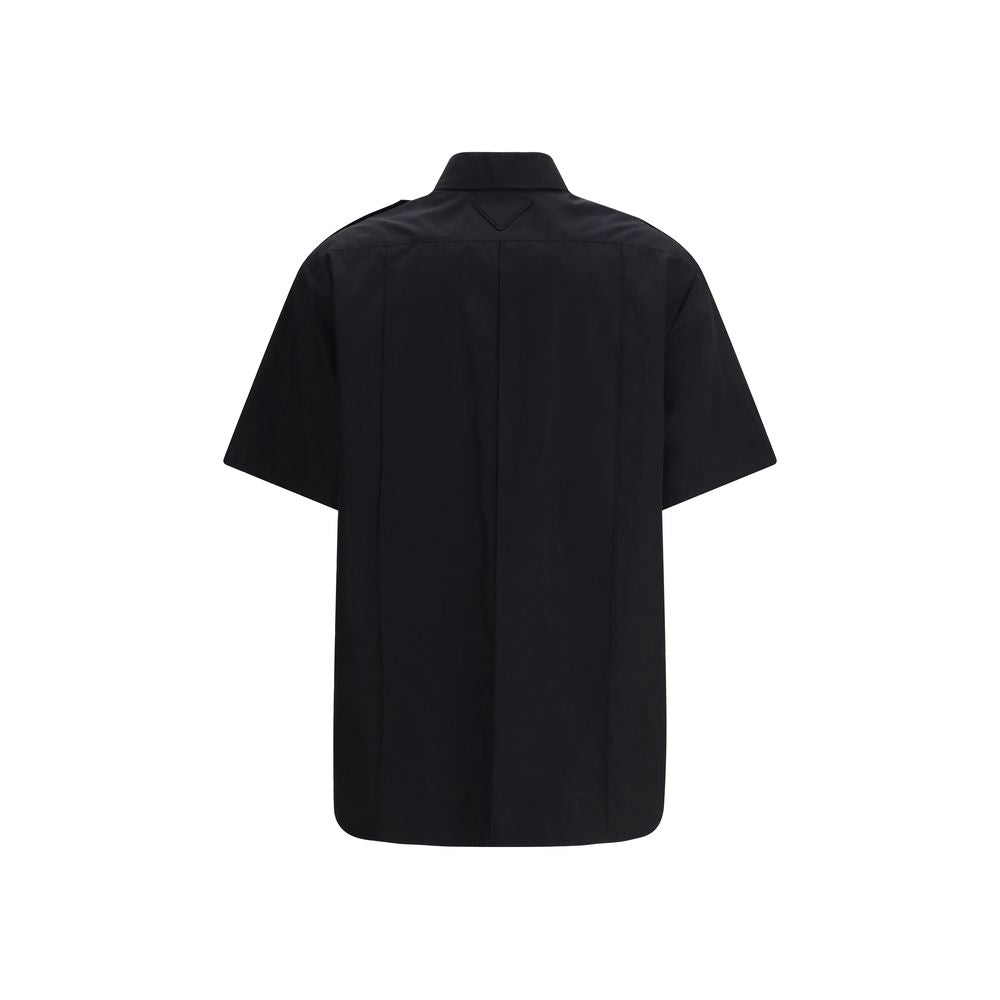 Chemise en popeline de coton stretch noire à col classique Prada