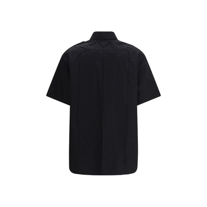 Chemise en popeline de coton stretch noire à col classique Prada