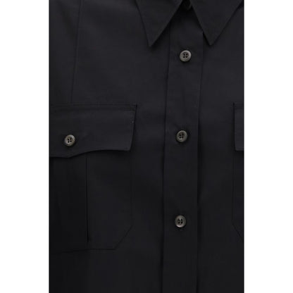 Chemise en popeline de coton stretch noire à col classique Prada