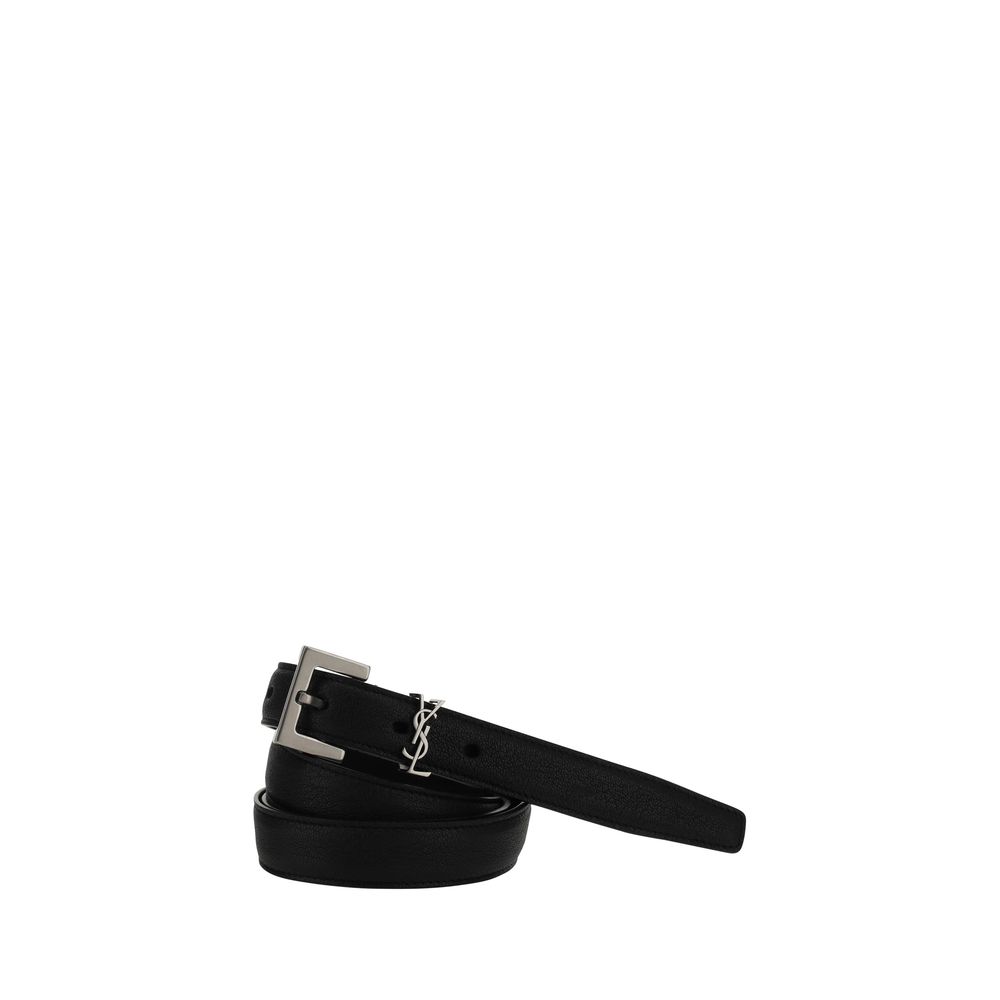Ceinture fine Saint Laurent noire en cuir d'agneau Ovis Aries