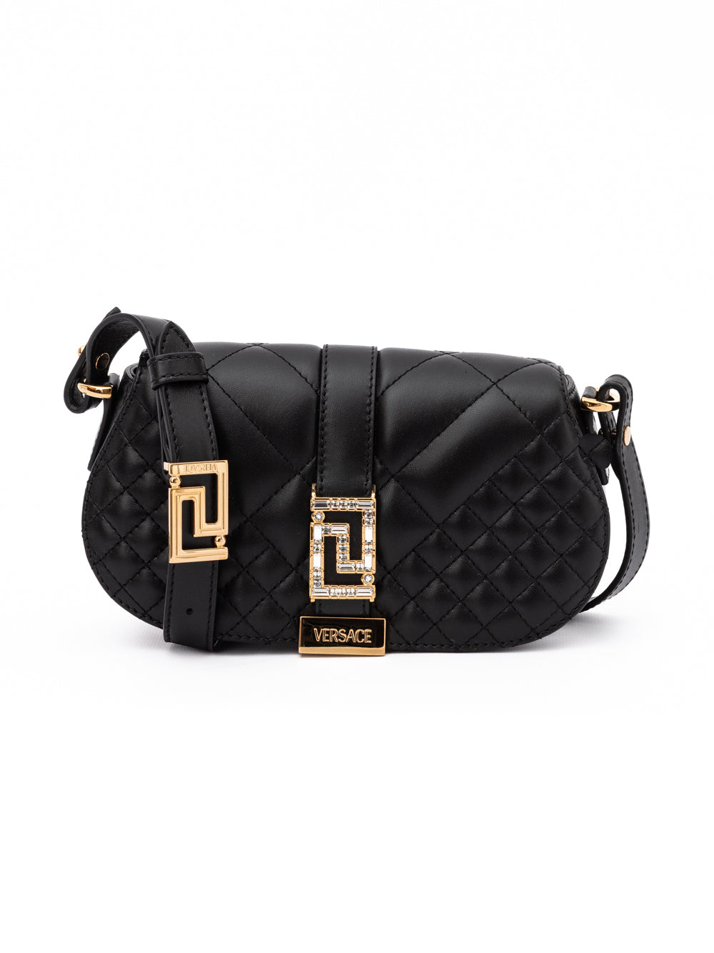 Bolso con correa de hombro acolchada de cuero negro Versace