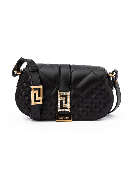Bolso con correa de hombro acolchada de cuero negro Versace
