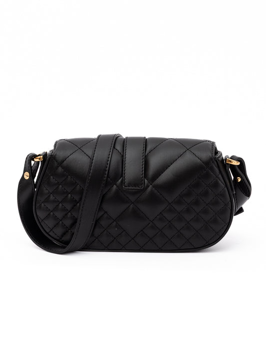 Bolso con correa de hombro acolchada de cuero negro Versace