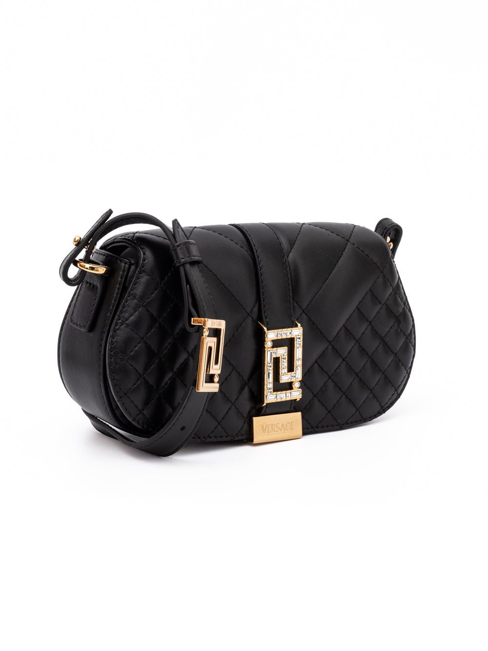 Bolso con correa de hombro acolchada de cuero negro Versace