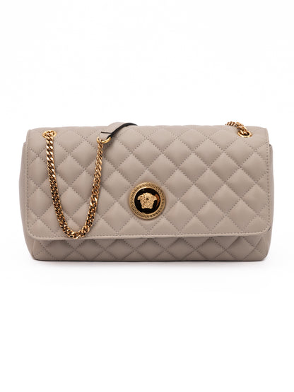 Sac à bandoulière Versace en cuir matelassé taupe