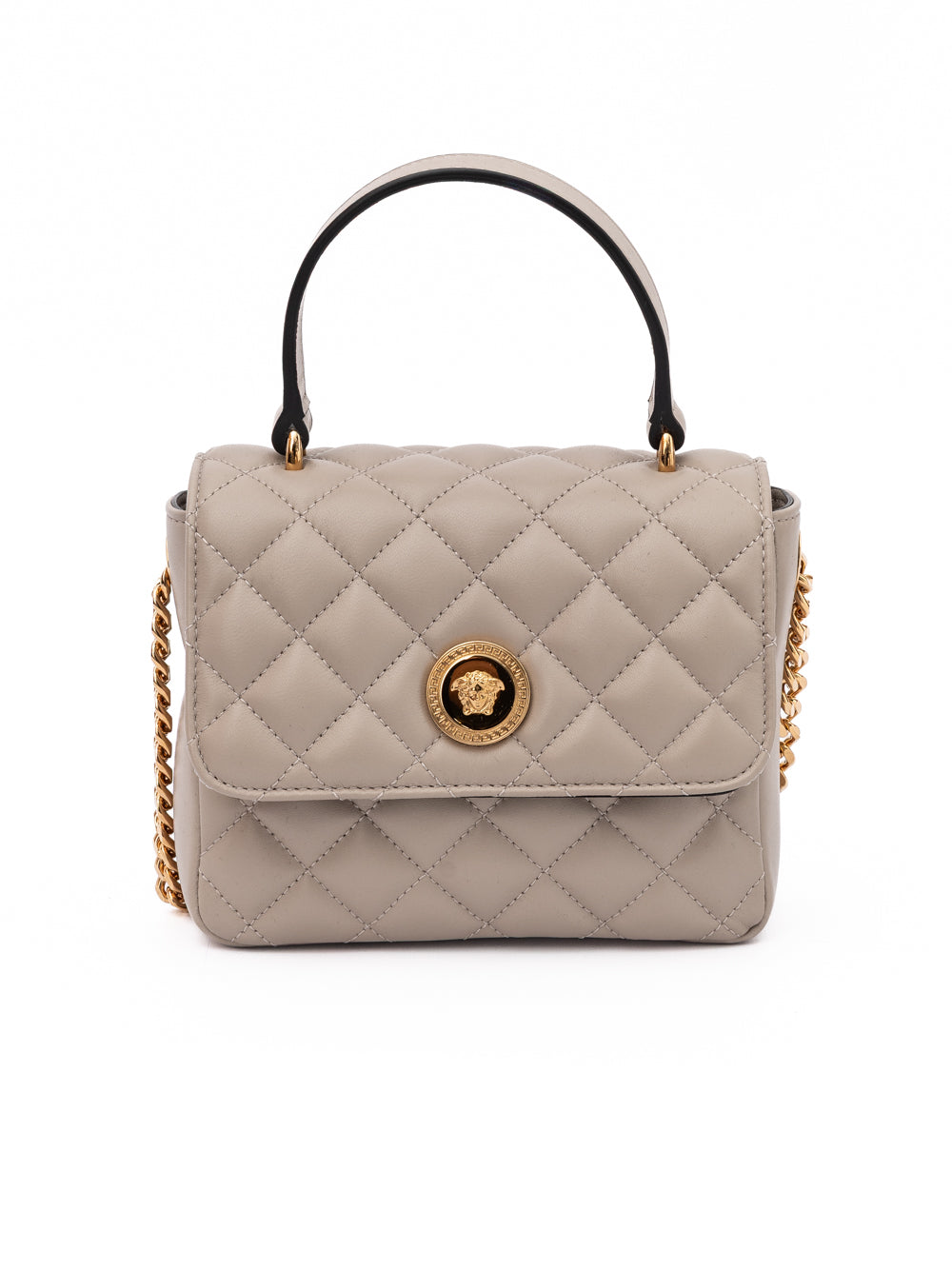 Sac à main matelassé en cuir taupe Versace