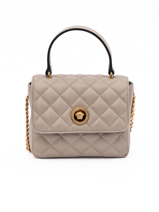 Bolso de piel guateada color topo Versace