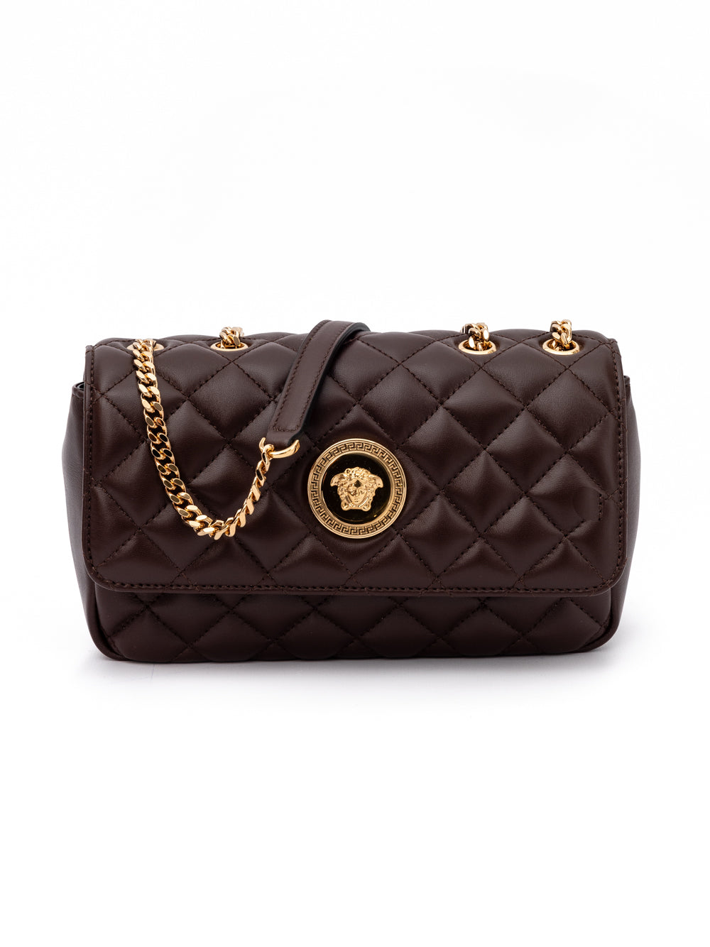 Bolso bandolera Versace de cuero acolchado marrón
