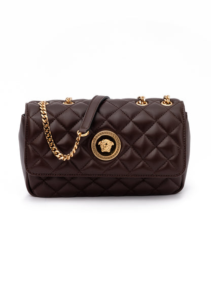 Bolso bandolera Versace de cuero acolchado marrón