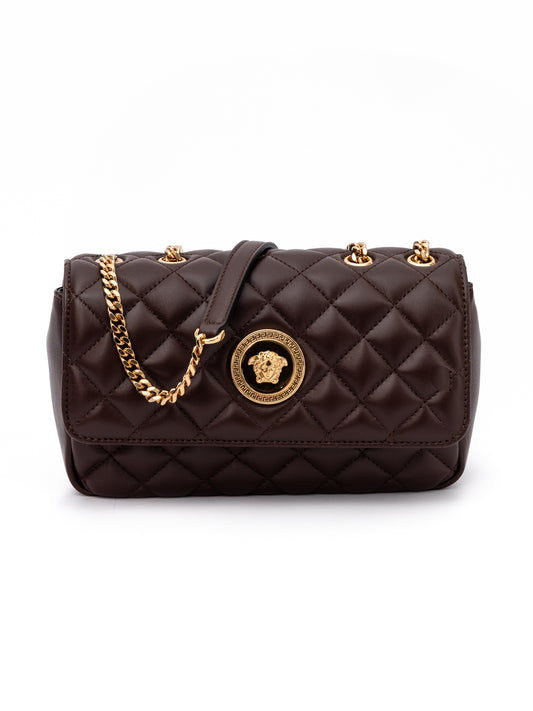 Bolso bandolera Versace de cuero acolchado marrón