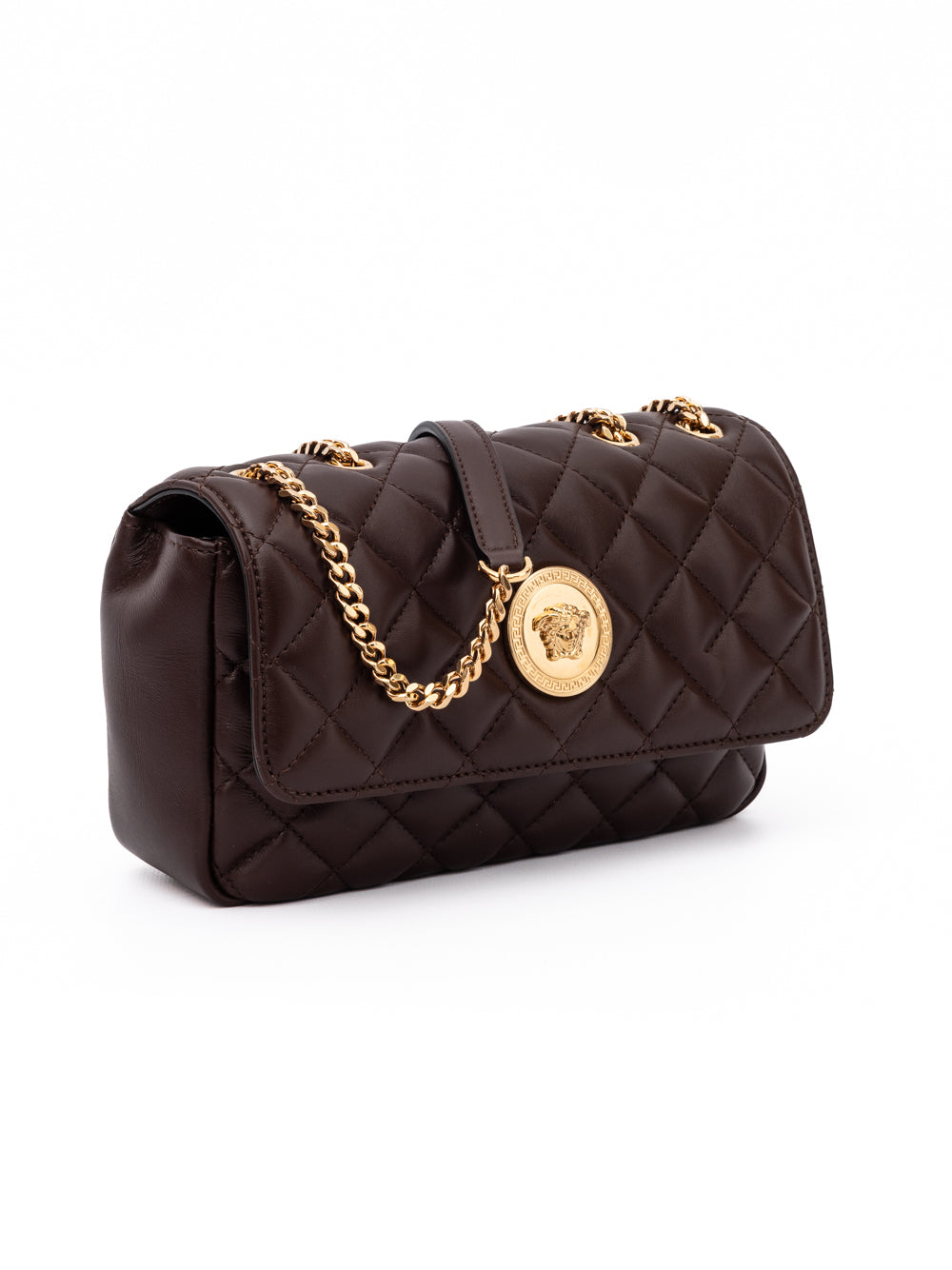 Bolso bandolera Versace de cuero acolchado marrón