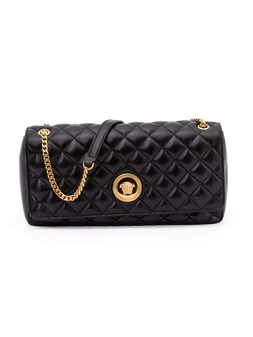 Bolso de hombro Versace de cuero acolchado negro