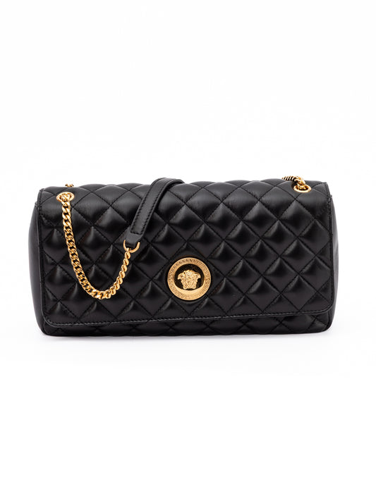 Bolso de hombro Versace de cuero acolchado negro