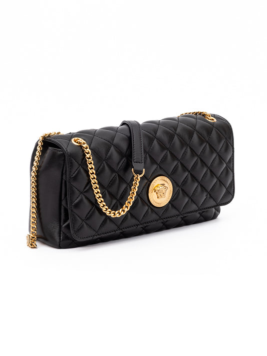 Bolso de hombro Versace de cuero acolchado negro