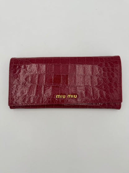 Portefeuille Miu Miu Rouge en Cuir Imprimé Croco